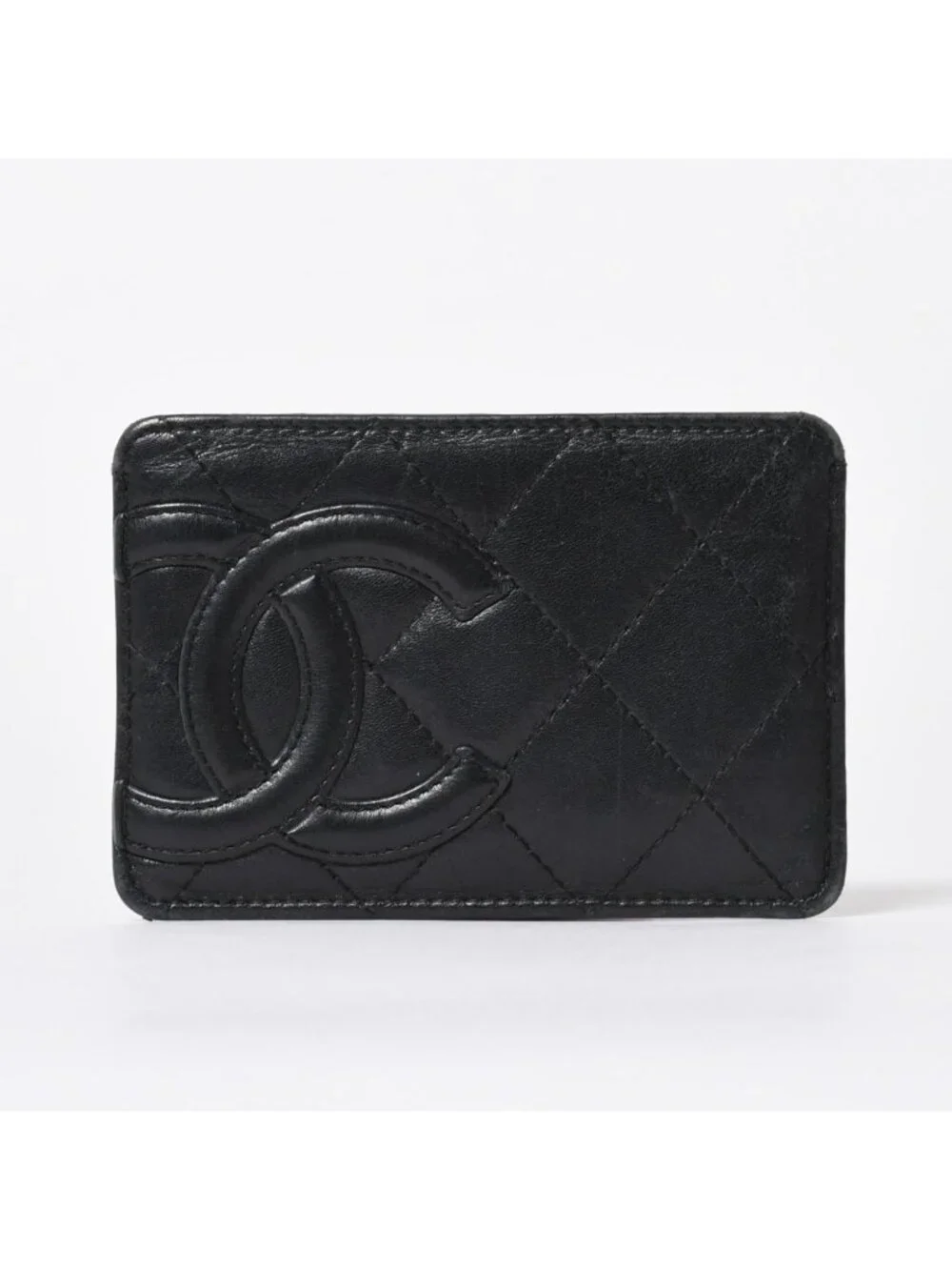 Chanel Cambon Line Card Case CC Logo Lambskin Black Pink